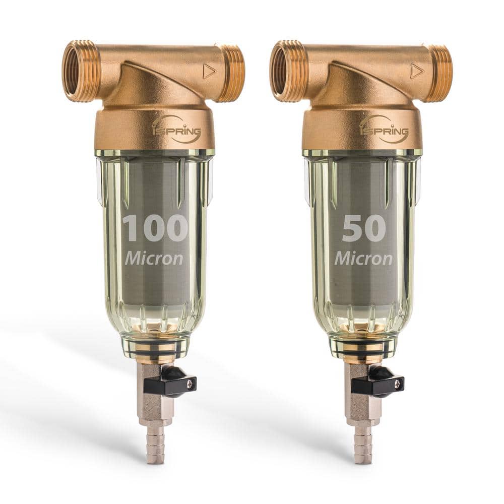 ISPRING WSP2PK15 Reusable Whole House Spin Down Sediment Water Filters, with 100 and 50 Microns Sizes, Clear Housing (2-Pack) (1)