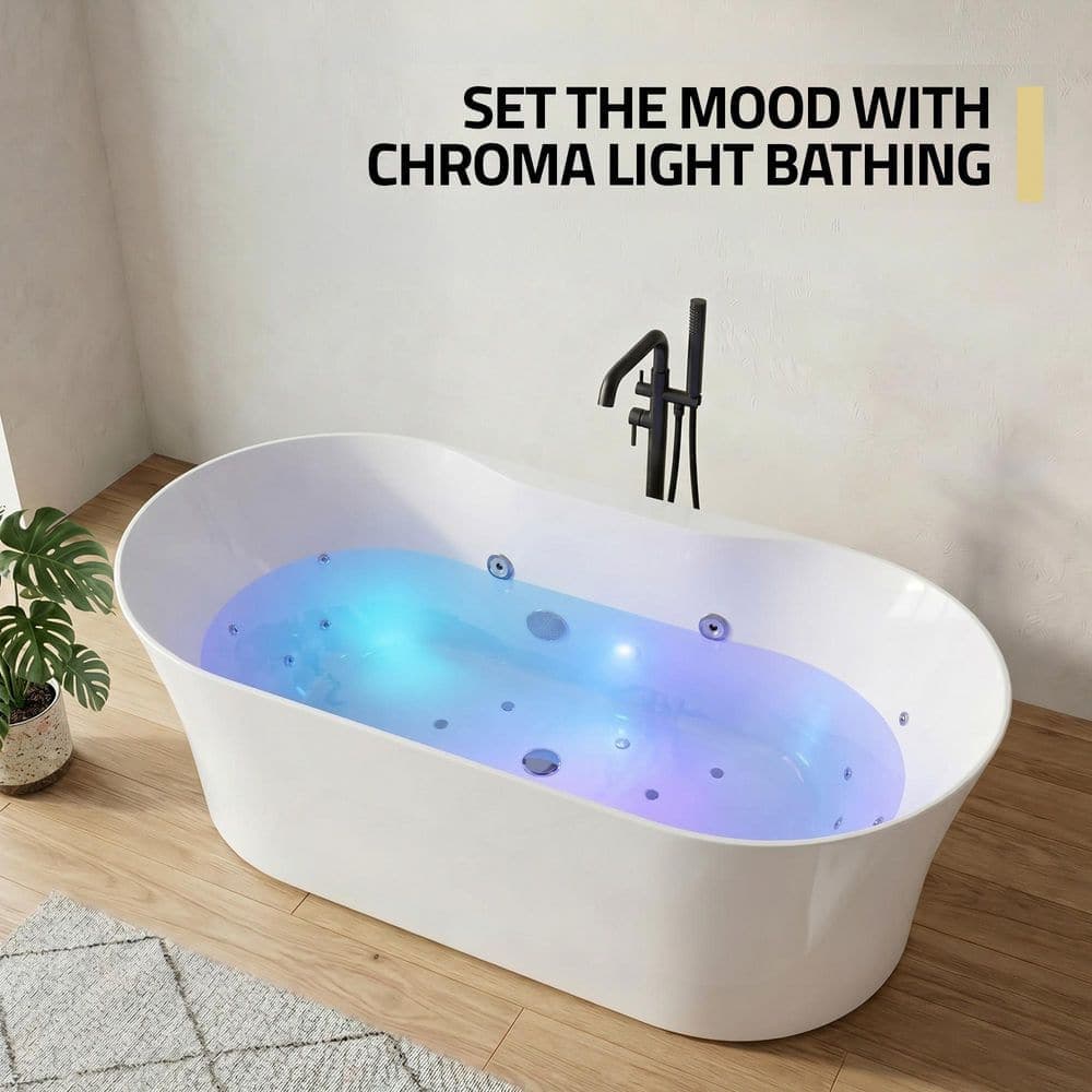 ANZZI 67 in. x 32 in. Combination Bathtub with Center Drain in White Acrylic With Touch Controls And Chroma Lights (2)