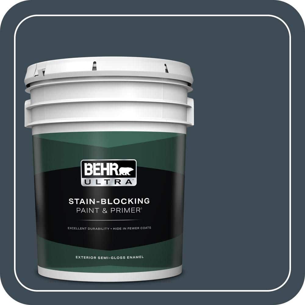 BEHR ULTRA 5 gal. #QE-56 Club Navy Semi-Gloss Enamel Exterior Paint & Primer