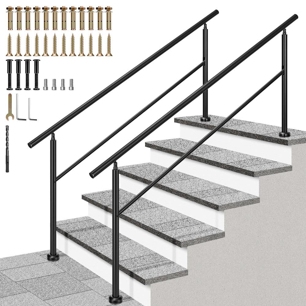 VIVOHOME 6-Step 36 in. H x 85 in. W Black Alloy Steel Round Handrail Stair Railing Kit (2-Pack) (1)