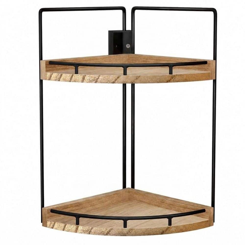 KHKFY 2-Tier Wood and Metal Bathroom Counter Organizer Shelf 7.7 x 7.7 x 13.6 in. for Skincare and Vanity Brown (1)