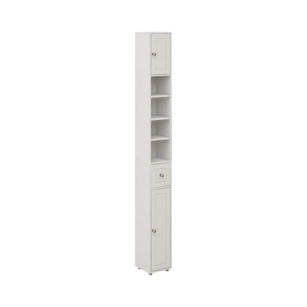 YSQCAR 7.87 in. W x 7.87 in. D x 70.8 in. H White MDF Freestanding Linen Cabinet with Door, Drawer, 4-Adjustable Shelves (1)