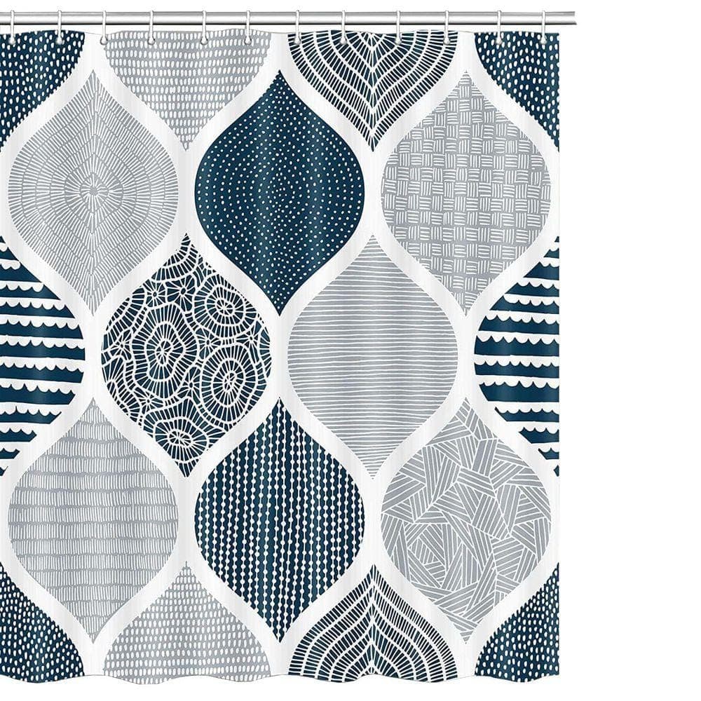 JFVKAF Bohemian Chic Geometric Pattern Fabric Shower Curtain Set 72 x 72 in, Modern Paisley Decor with Hooks Blue Polyester (1)