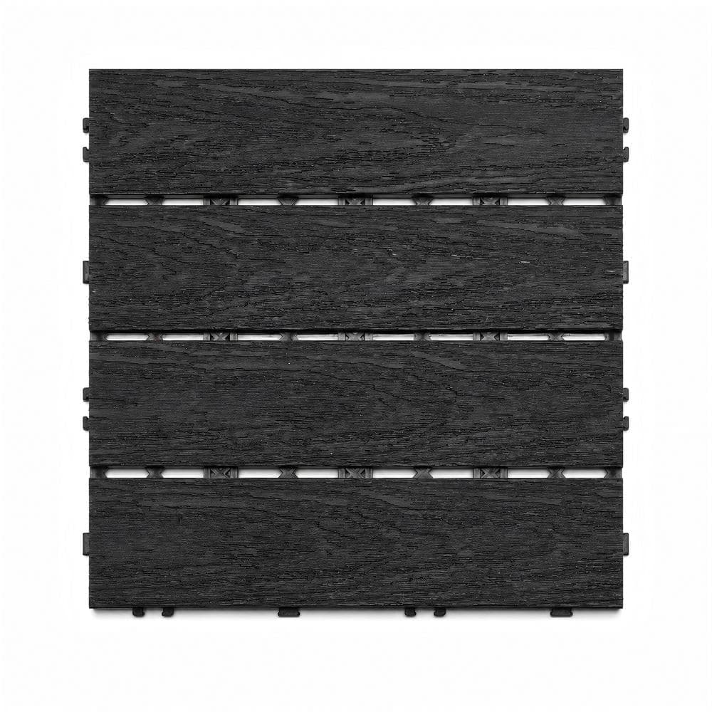 mondaria 1 ft. x 1 ft. Black Outdoor Square Interlocking Composite Flooring Deck Tile (10 sq. ft. Per Box) (1)