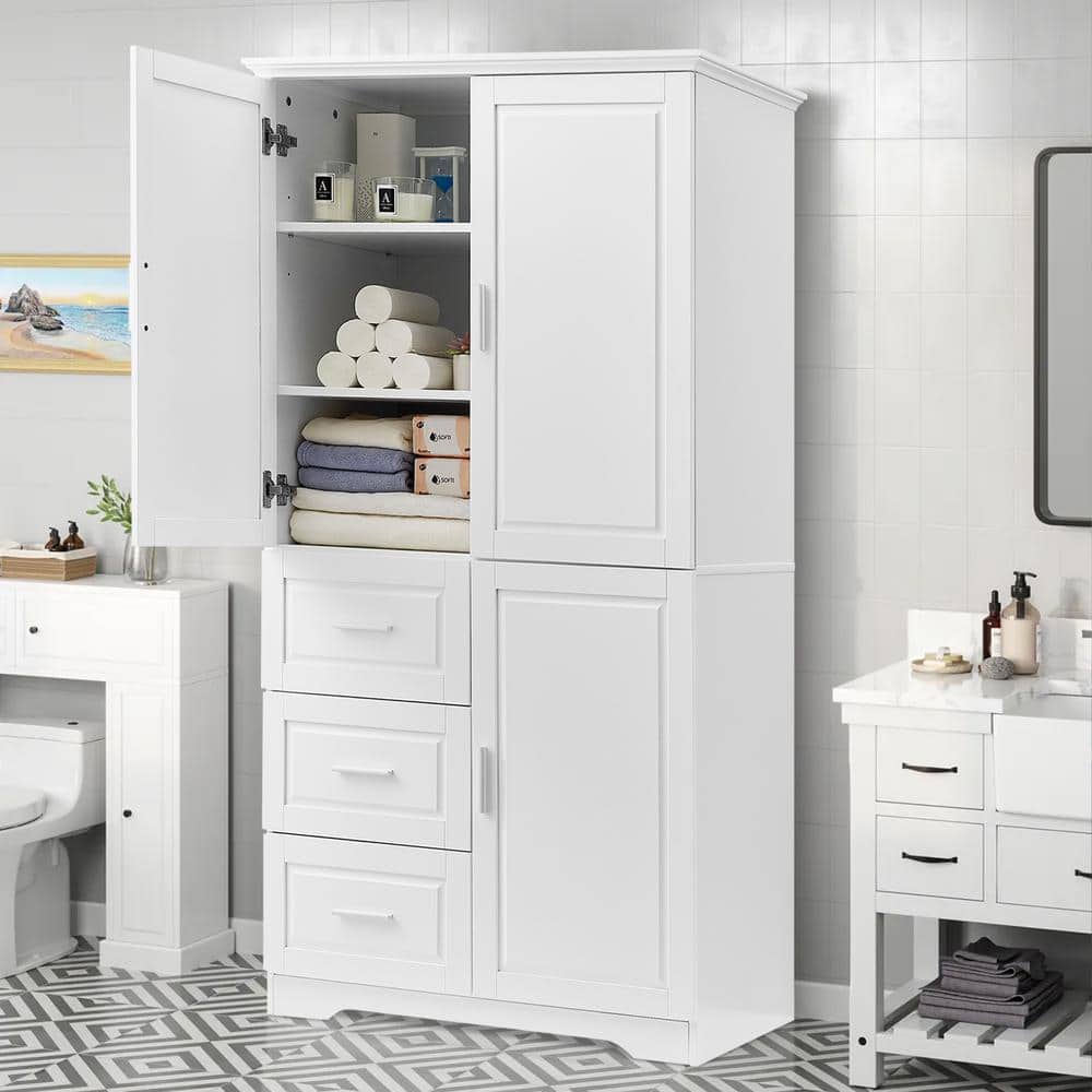 Flynama 19.60 in. W 32.60 in. D 62.20 in. H Tall Linen Cabinet with Doors (4)