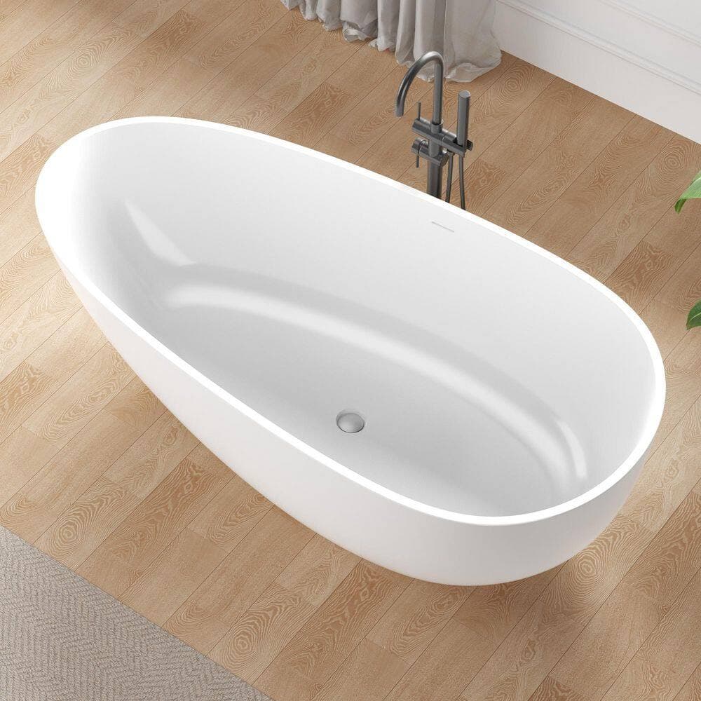 Universal Tubs Ira Stone 5.6 ft. Artificial Stone Center Drain Oval Bathtub in White (2)