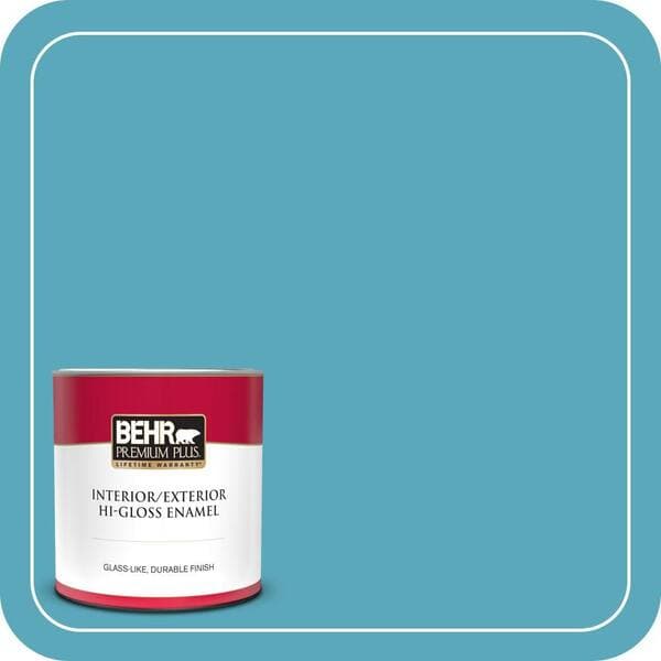 BEHR PREMIUM PLUS 1 qt. #T15-11 Sonic Blue Hi-Gloss Enamel Interior/Exterior Paint & Primer (2)