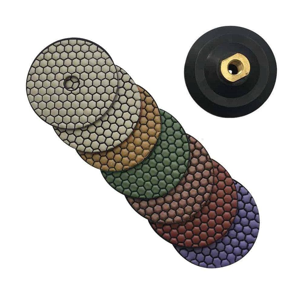 EDiamondTools 6 in. Dry Diamond Polishing Pad Set for Stone and Concrete, (#50 to #3000 Grit) with Rubber Backing Pad (2)