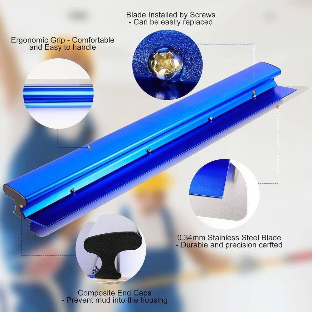 KIWDZFU 22 in. Drywall Skimming Blade Stainless Steel Blade, Smoothing and Knockdown Drywall Trowel High-Impact End Caps (3)