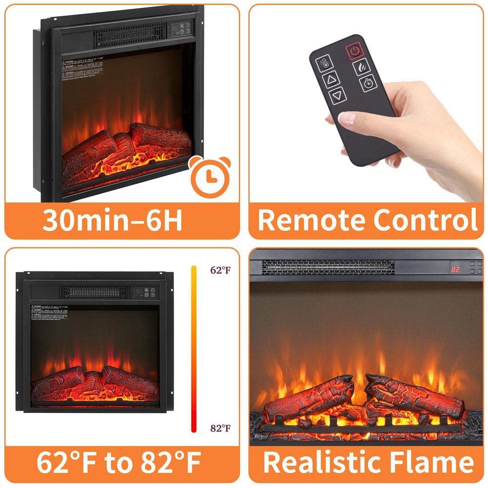ToolCat 18 in. W x 17.13 in. H 400 sq. ft. Electric Fireplace Insert 1400-W Heater with Remote Control, Overheating Protection (2)