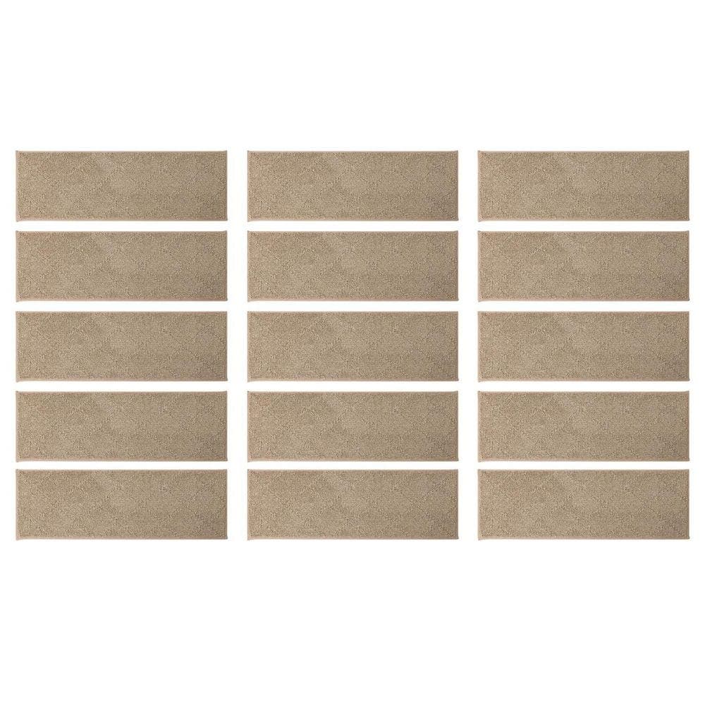 Helhom 15-Pack 9 in. x 28 in. Beige Polyester Edging Stair Treads with TPE Backing, Non-Slip Indoor Stair Runners for Kids (1)