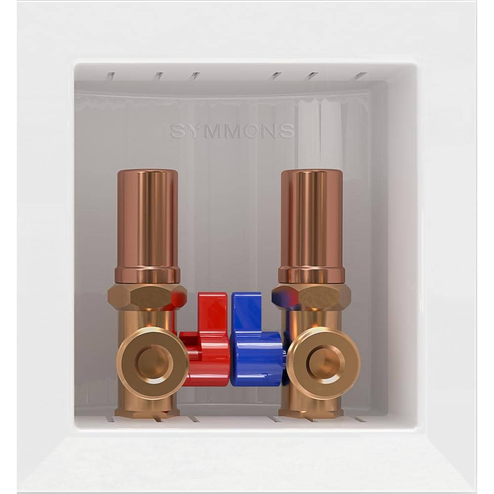 Symmons LaundryMate 1/2 in. NPSM x 3/4 in. MHT Washing Machine Valve w/Plastic Drain Box, Arrestors, PEX Cold Expansion Adapters (1)