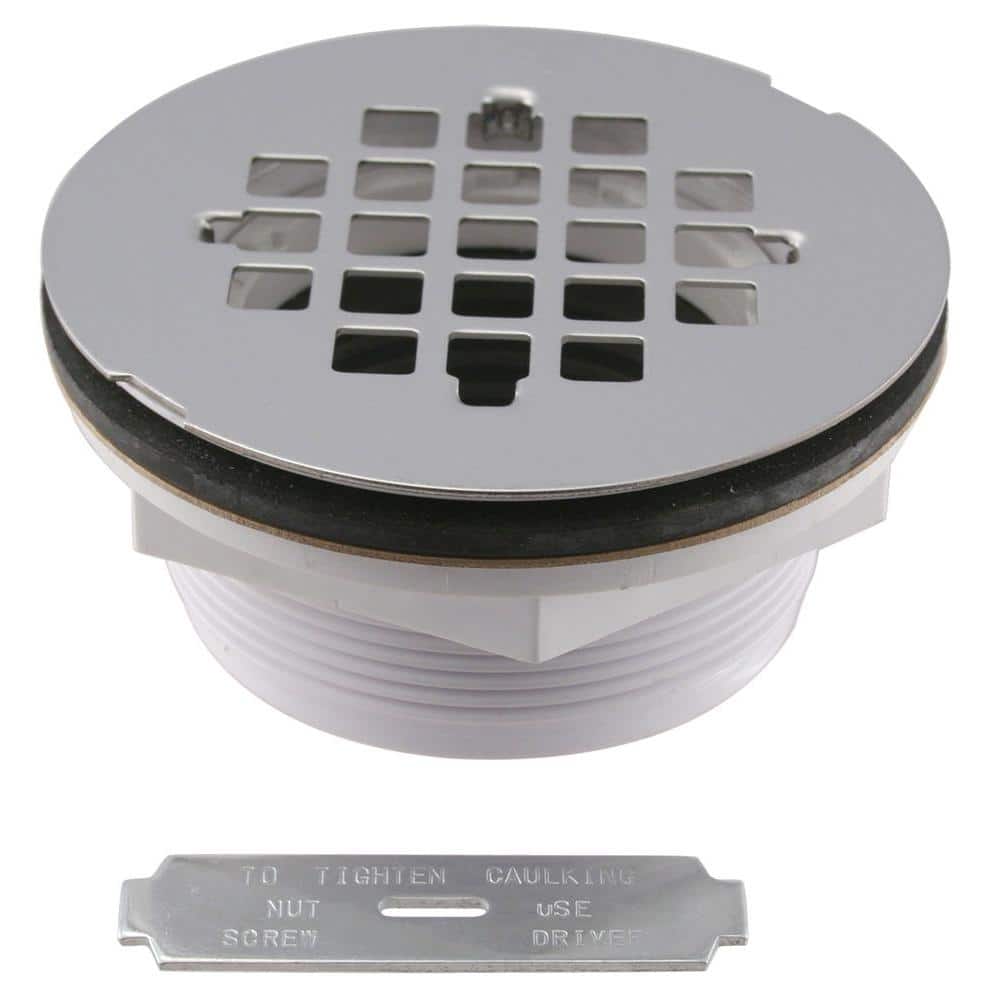 Westbrass 2 in. No-Caulk PVC Compression Shower Drain with 4-1/4 in. Round Grid Cover