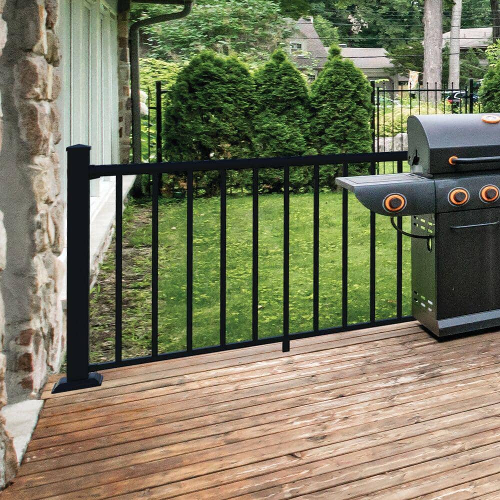 Barrette Outdoor Living VersaRail 2.5 in. x 2.5 in. x 39 in. Matte Black Aluminum Rail Post with Trim (2)