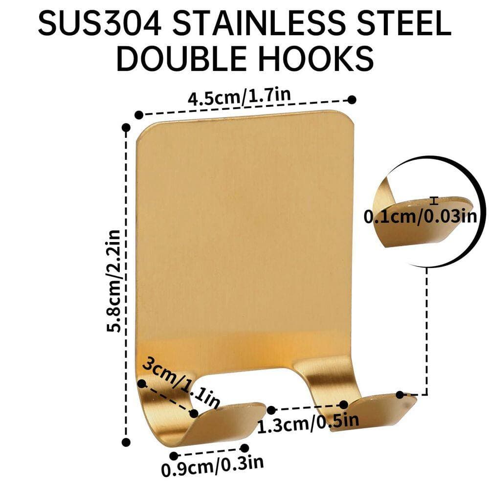 LAIFUCAM Self Adhesive Double Hook Razor Holder in Brushed Gold for Bathroom Shower Waterproof Utility Bath Accessory 4 Pack (2)