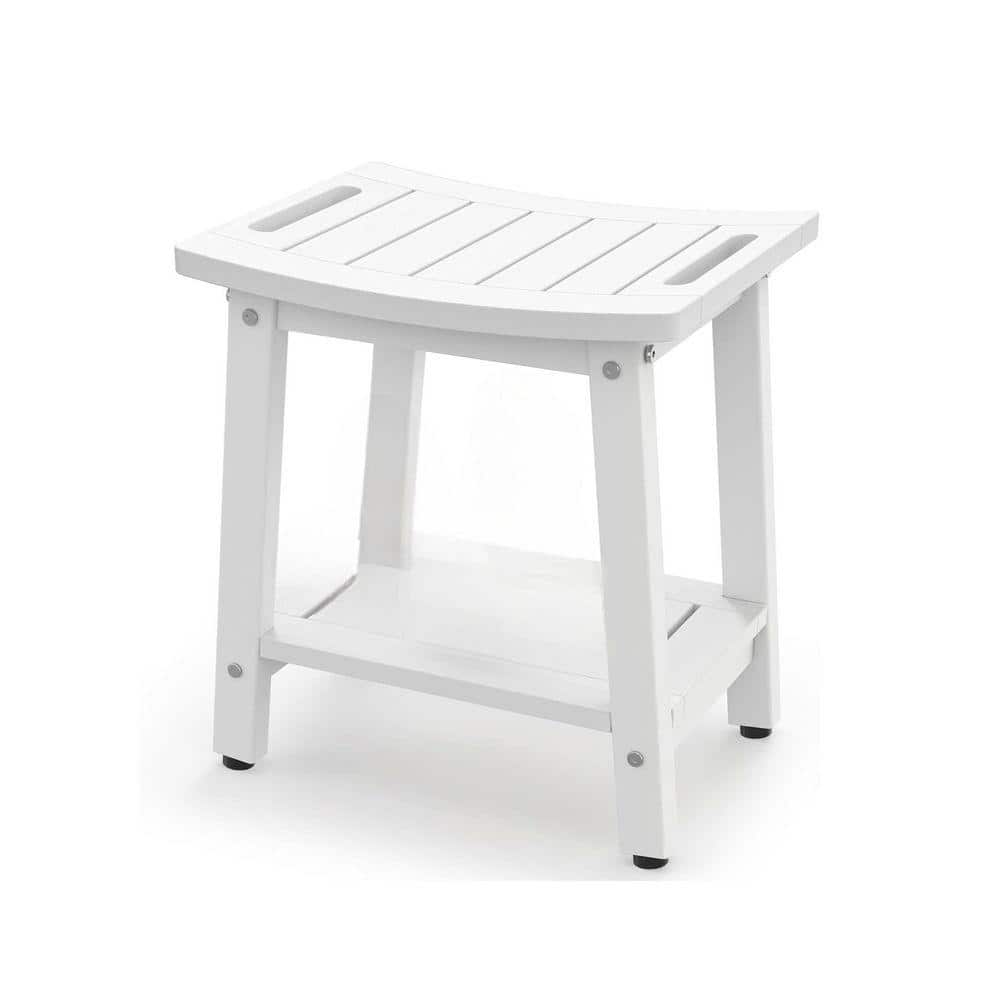 JFVKAF 16 in. W Adjustable Feet Waterproof HDPE Shower Stool in White with Storage Shelf for Spa Bathroom (1)