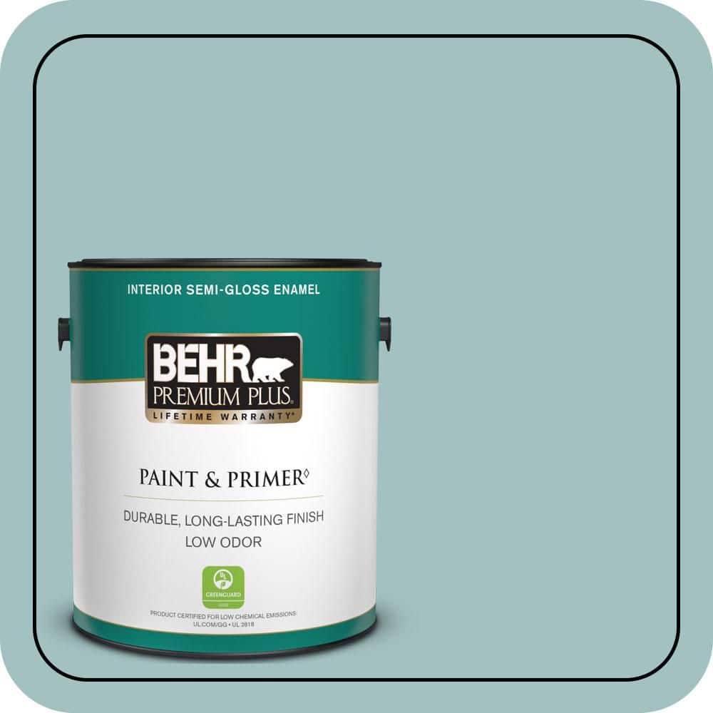 BEHR PREMIUM PLUS 1 gal. #S440-3 Aspiring Blue Semi-Gloss Enamel Low Odor Interior Paint & Primer