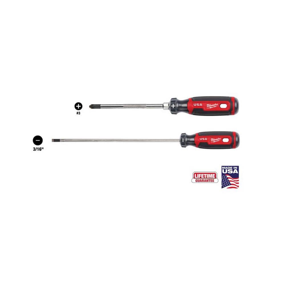 Milwaukee 6 in. #3 Phillips Screwdriver with Cushion Grip with 8 in. 3/16 in. Cabinet Screwdriver with Cushion Grip (1)