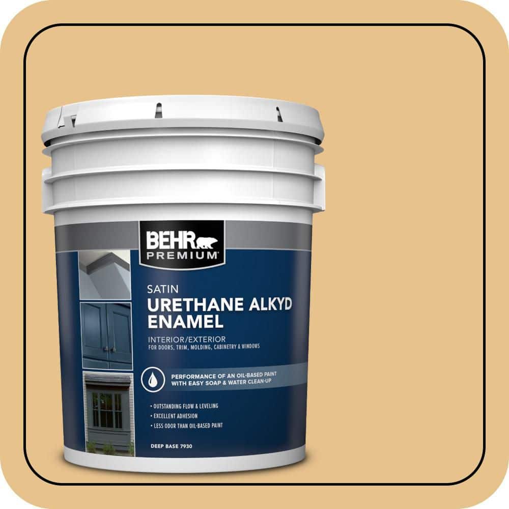 BEHR PREMIUM 5 gal. #T17-02 Gold Hearted Urethane Alkyd Satin Enamel Interior/Exterior Paint