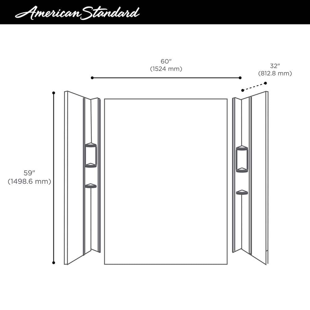 American Standard Ovation 60 in. W x 59 in. H 5-Piece Glue-Up Alcove Acrylic Bathtub Wall Surround in White Marble (3)
