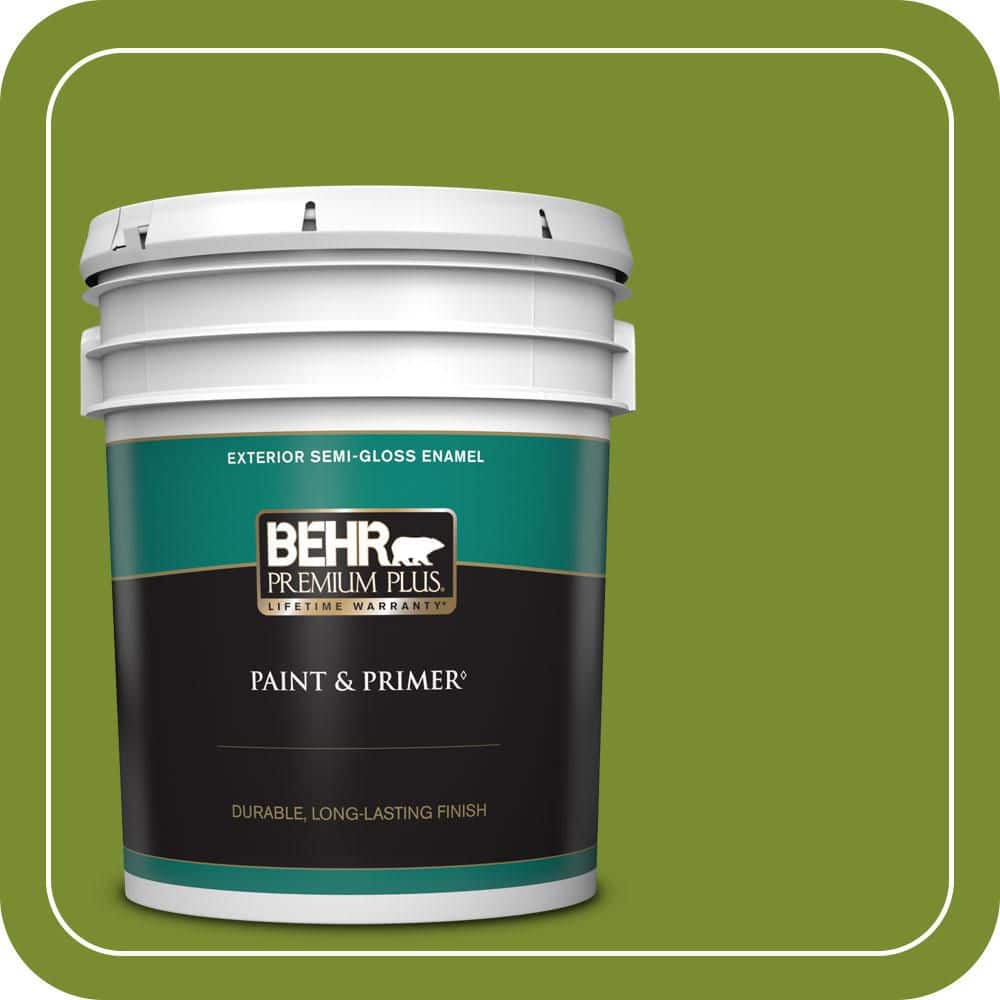 BEHR PREMIUM PLUS 5 gal. #P360-7 Sassy Grass Semi-Gloss Enamel Exterior Paint & Primer