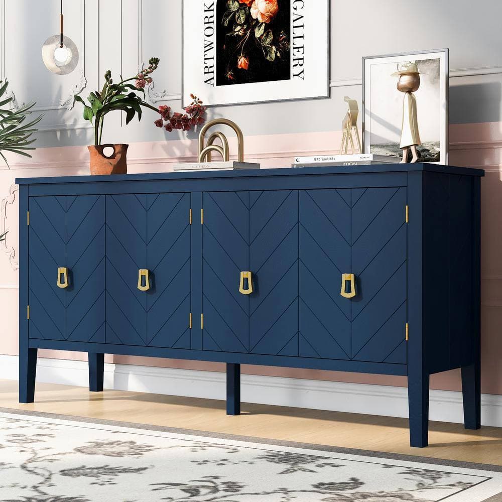 Unbranded 63 in. W x 15.7 in. D x 31.5 in. H Blue Linen Cabinet with 4-Door Sideboard for Living Rooms, Entrance and Study Rooms (2)