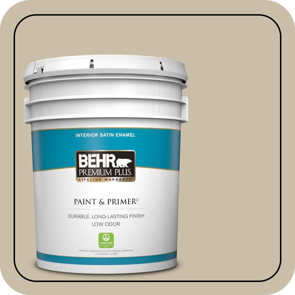 BEHR PREMIUM PLUS 5 gal. #PWL-91 Pale Bamboo Satin Enamel Low Odor Interior Paint & Primer