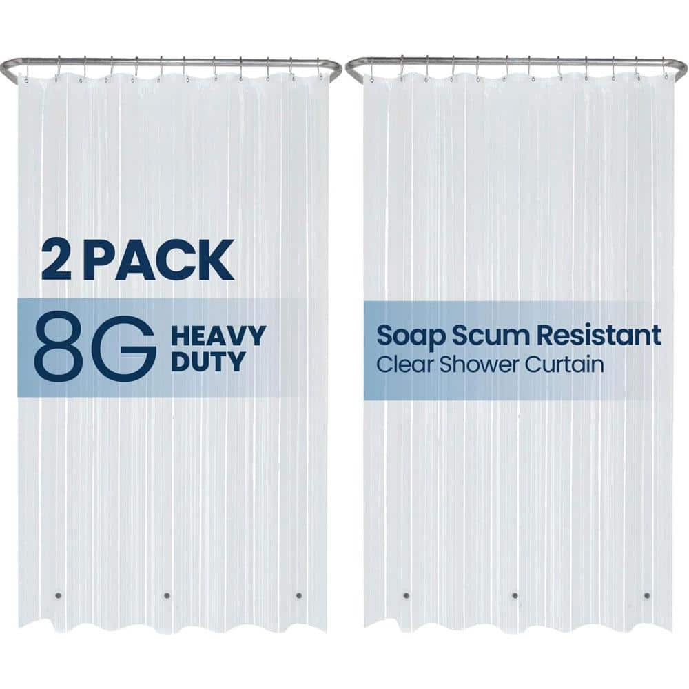 Afoxsos 72 in. W x 72 in. L PEVA Clear Shower Curtain w/12 Rustproof Metal Grommet and 3 Magnetic Weights (2-Pack) (2)