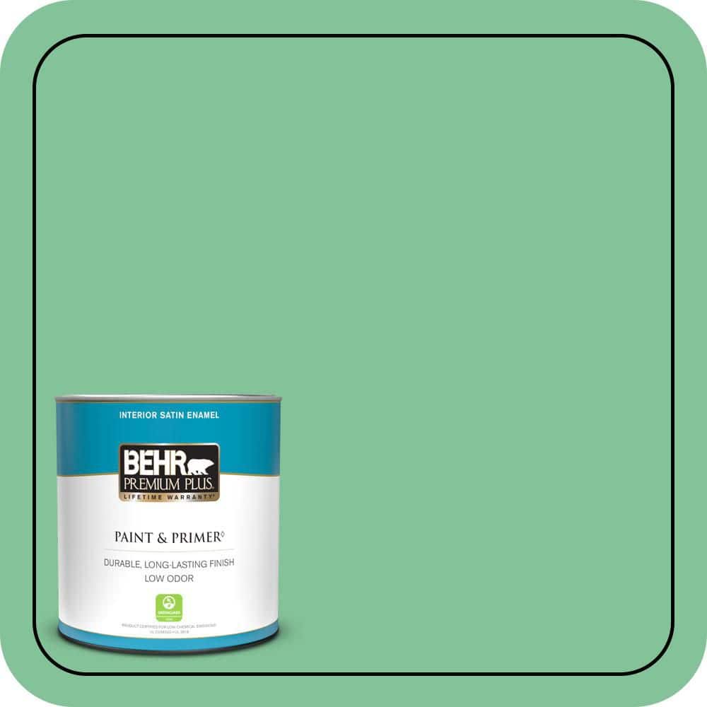 BEHR PREMIUM PLUS 1 qt. #P410-4 Willow Hedge Satin Enamel Low Odor Interior Paint & Primer