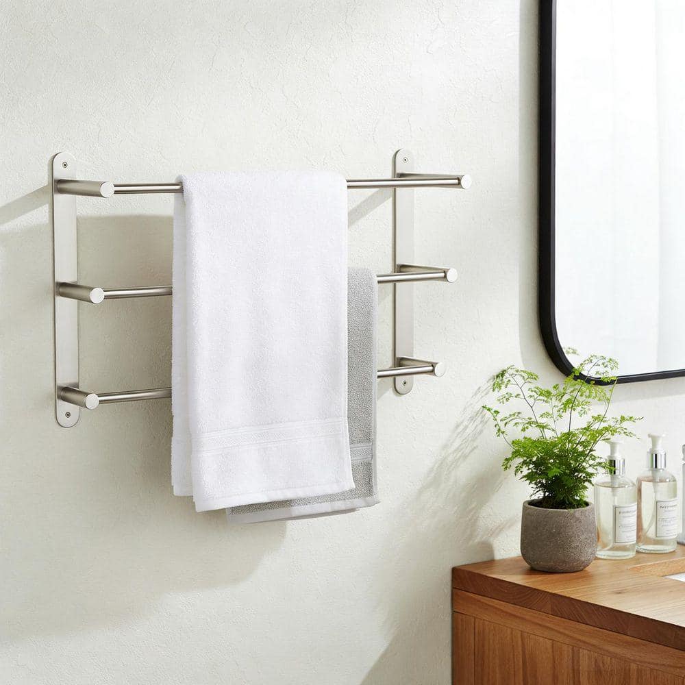 AVITAS 24 in. Stainless Steel Wall Mounted Towel Rack with 3-Bar Towel Holders in Brushed Nickel (2)