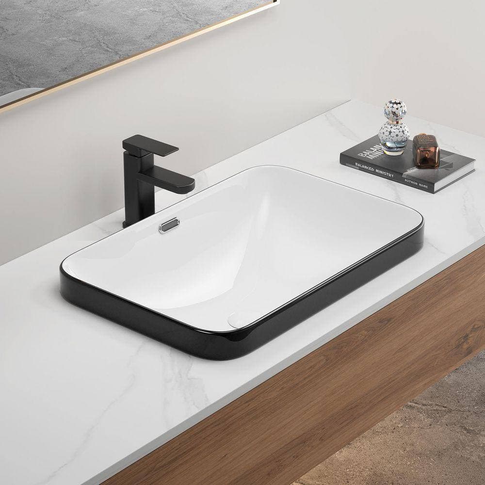 YSQCAR 22.05 in. Undermount Rectangular Bathroom Sink with Overflow Drain in Black Ceramic (3)