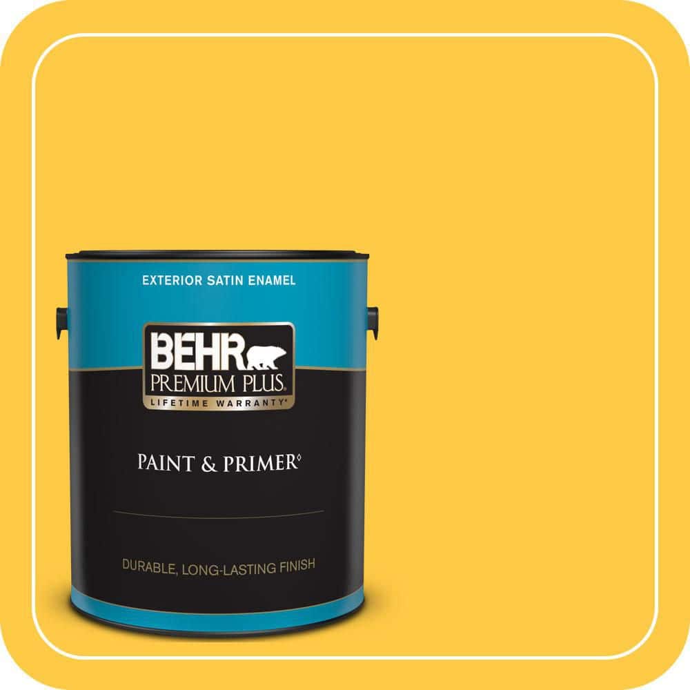 BEHR PREMIUM PLUS 1 gal. #P290-6 English Daisy Satin Enamel Exterior Paint & Primer