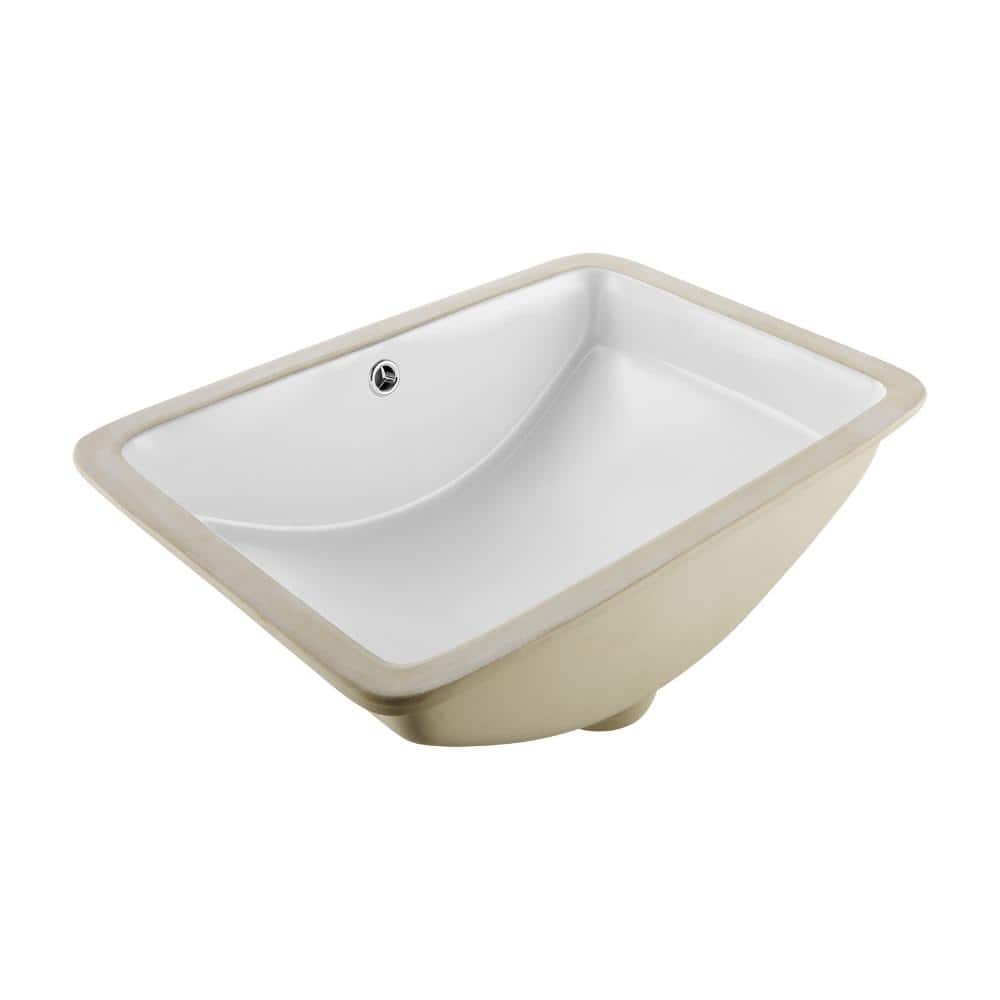 HONGGE Undermount Bathroom Sink 20.87 in. Rectangular White Ceramic Vessel Basin with Overflow Hole, Under Counter (2)