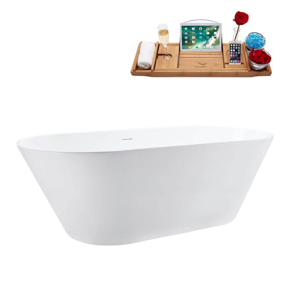 Streamline Acrylic Flatbottom Non-Whirlpool Bathtub Glossy White With Matte Black Drain (2)