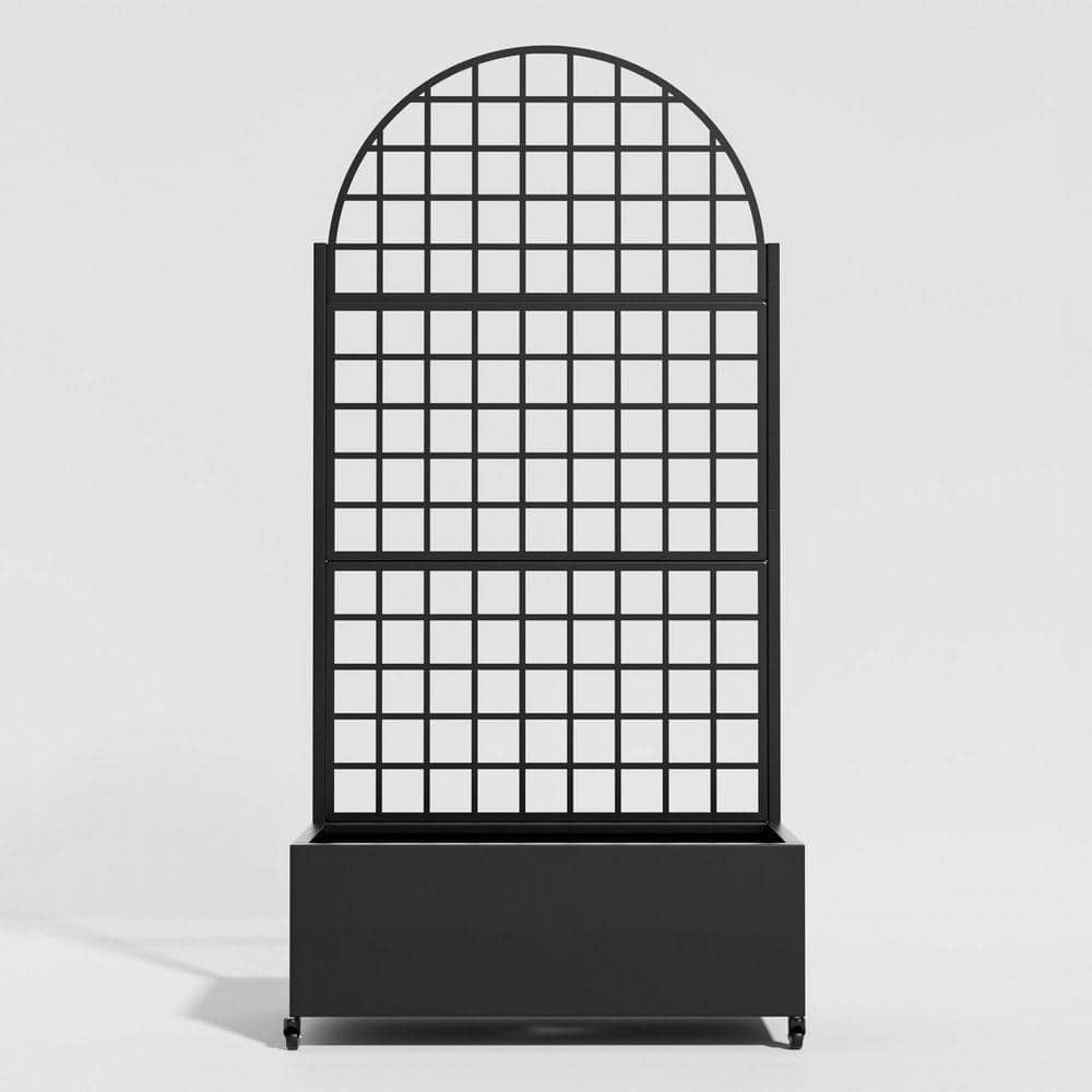 Lirago 72 in. H x 35 in. W Arch Black Outdoor Metal Privacy Screen Planter Box Wall Decor in Square Pattern (1)