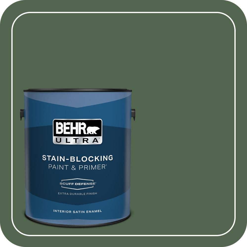 BEHR ULTRA 1 gal. #S410-7 Equestrian Green Extra Durable Satin Enamel Interior Paint & Primer
