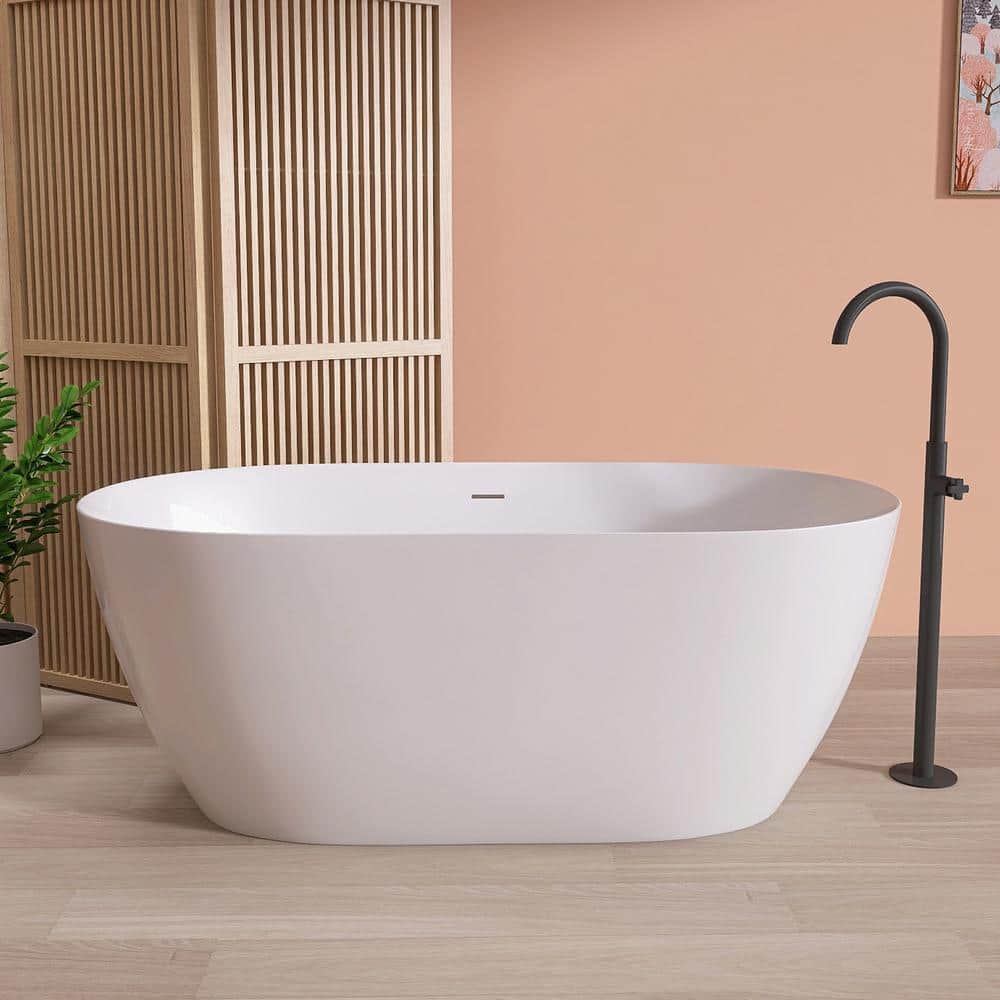NTQ 51 in. x 27.5 in. Acrylic Free Standing Tub Freestanding Soaking Bathtub Flatbottom Stand Alone Soaker Tubs in White