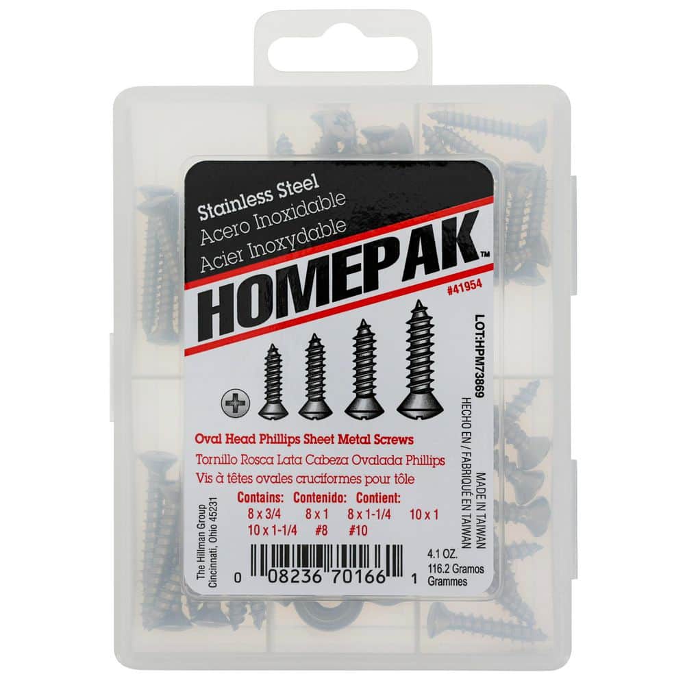 Hillman Homepak 0.75 in. Stainless-Steel Oval Head Phillips Sheet Metal Screw Assorted Kit (1)