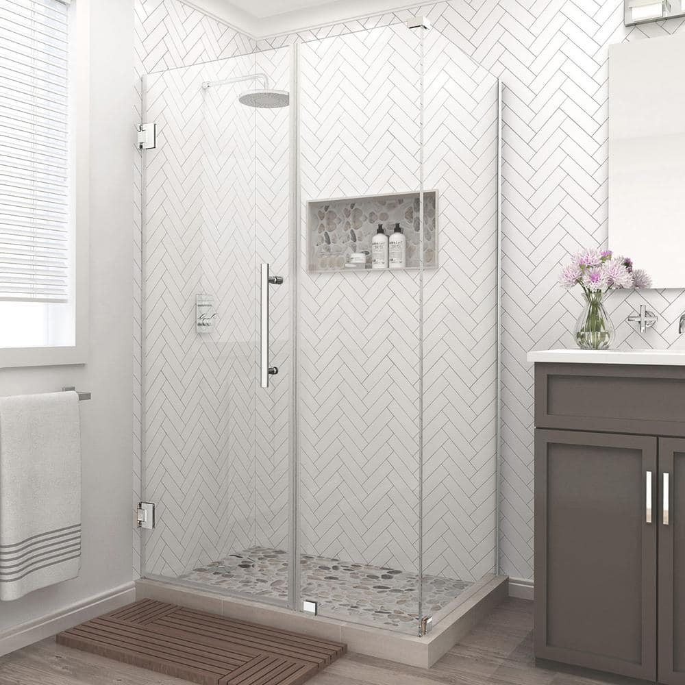 Aston Bromley 43.25 in. to 44.25 in. x 36.375 in. x 72 in. Frameless Corner Hinged Shower Enclosure in Chrome (3)