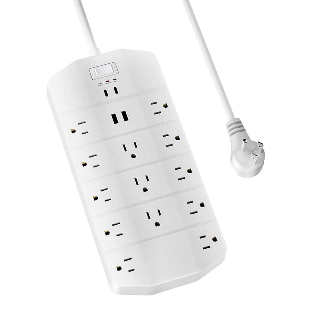 Lukyamzn 13-Outlet Power Strip Surge Protector with 2 USB-C PD 20W and 2 USB-A, 10 ft. Flat Plug Cord and Wall Mountable, White (1)