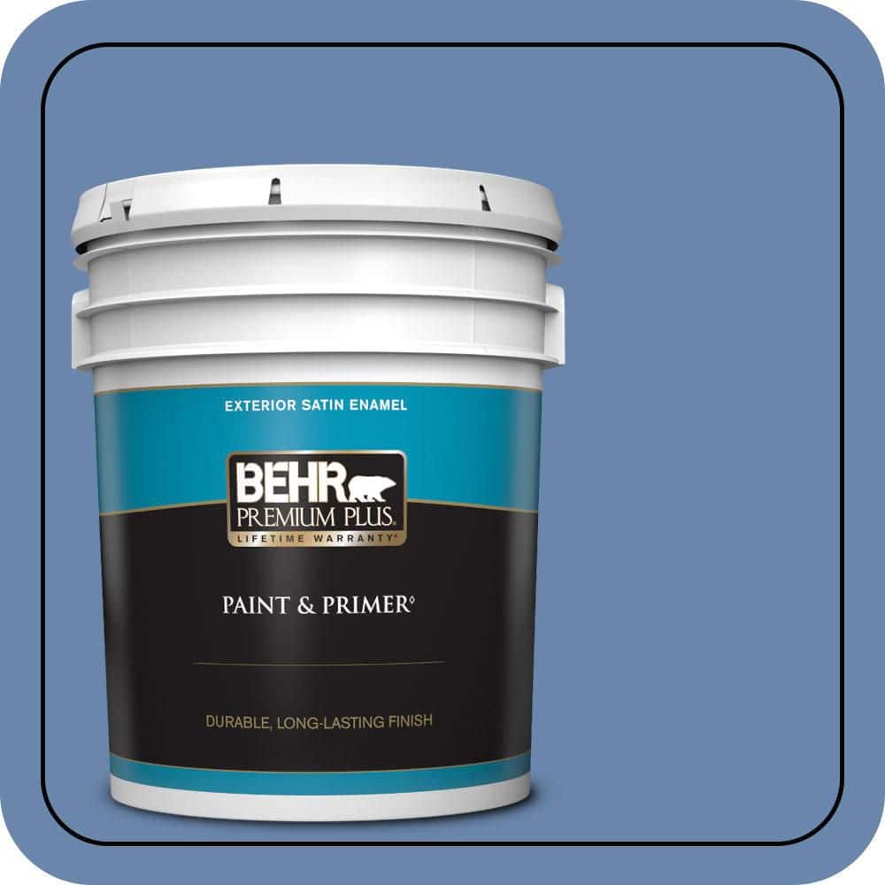 BEHR PREMIUM PLUS 5 gal. #M530-5 Cowgirl Blue Satin Enamel Exterior Paint & Primer