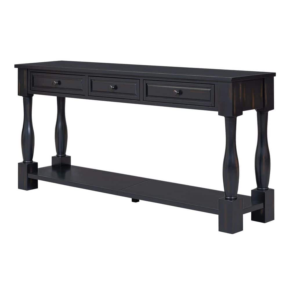 Lycvki 63 in. W x 30 in. H x 14.8 in. D Wood Rectangular Shelf with Drawers in Black for Entryway (1)