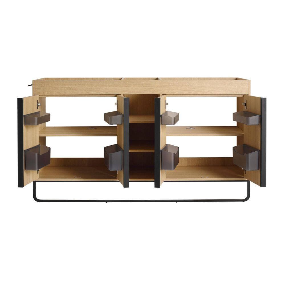 Noble House Ambrose 58.69 in. Bath Vanity Cabinet without Top in Oak with Open Storage Shelves, Soft Close Doors (3)