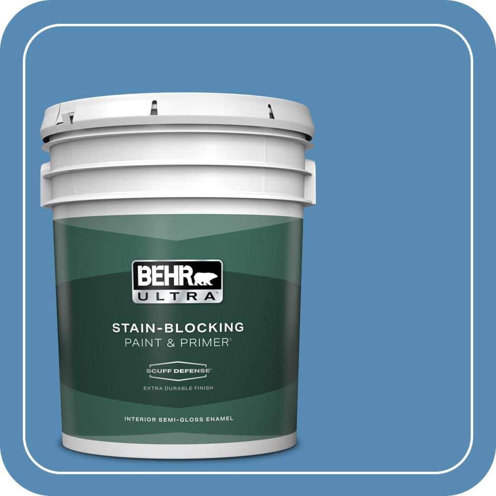 BEHR ULTRA 5 gal. #M520-5 Alpha Blue Extra Durable Semi-Gloss Enamel Interior Paint & Primer