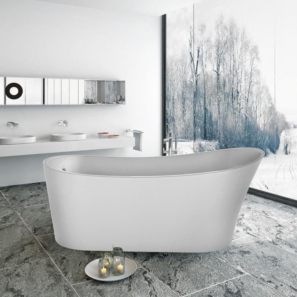 Empava 67 in. Acrylic Single Slipper Flatbottom Bathtub Non-Whirlpool Freestanding Soaking Tub in White (1)