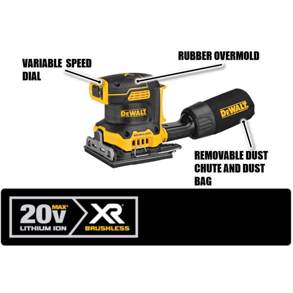 DEWALT 20V MAX XR Cordless Brushless 1/4 Sheet Variable Speed Sander and 20V MAX POWERSTACK Compact Battery Kit (2)