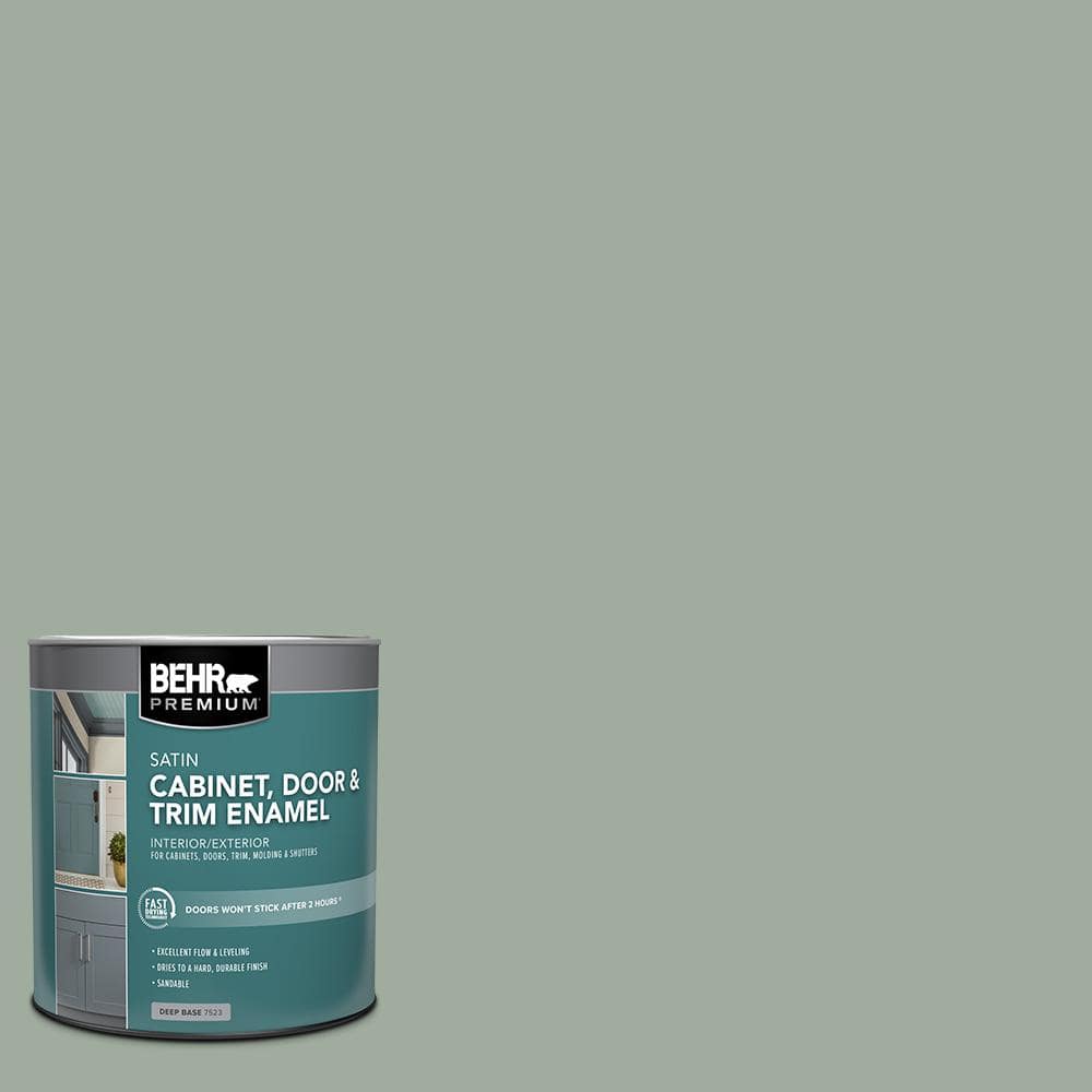 BEHR PREMIUM 1 qt. #PPU11-15 Green Balsam Satin Enamel Interior/Exterior Cabinet, Door & Trim Paint (1)