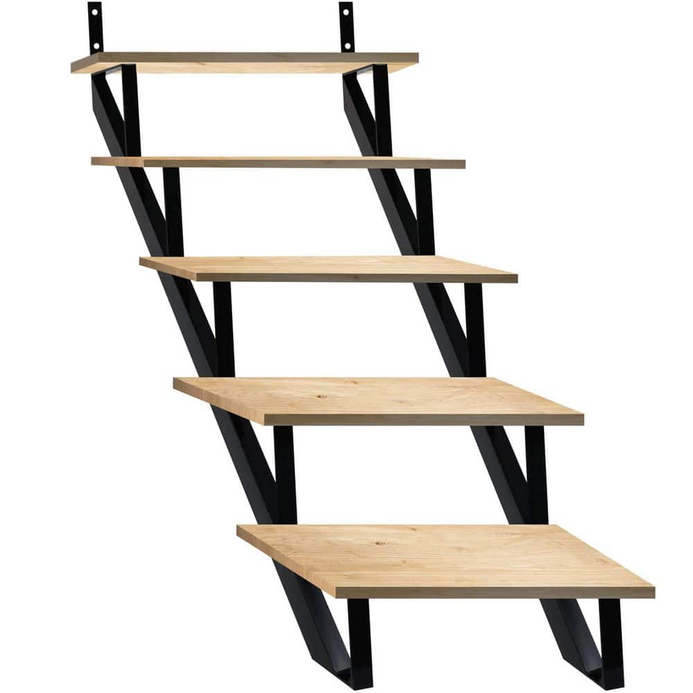 Afoxsos 5.62 ft Pressure-Treated Unfinished Metal 5-Step Stringer 2-Pack Black Outside Stairs (3)