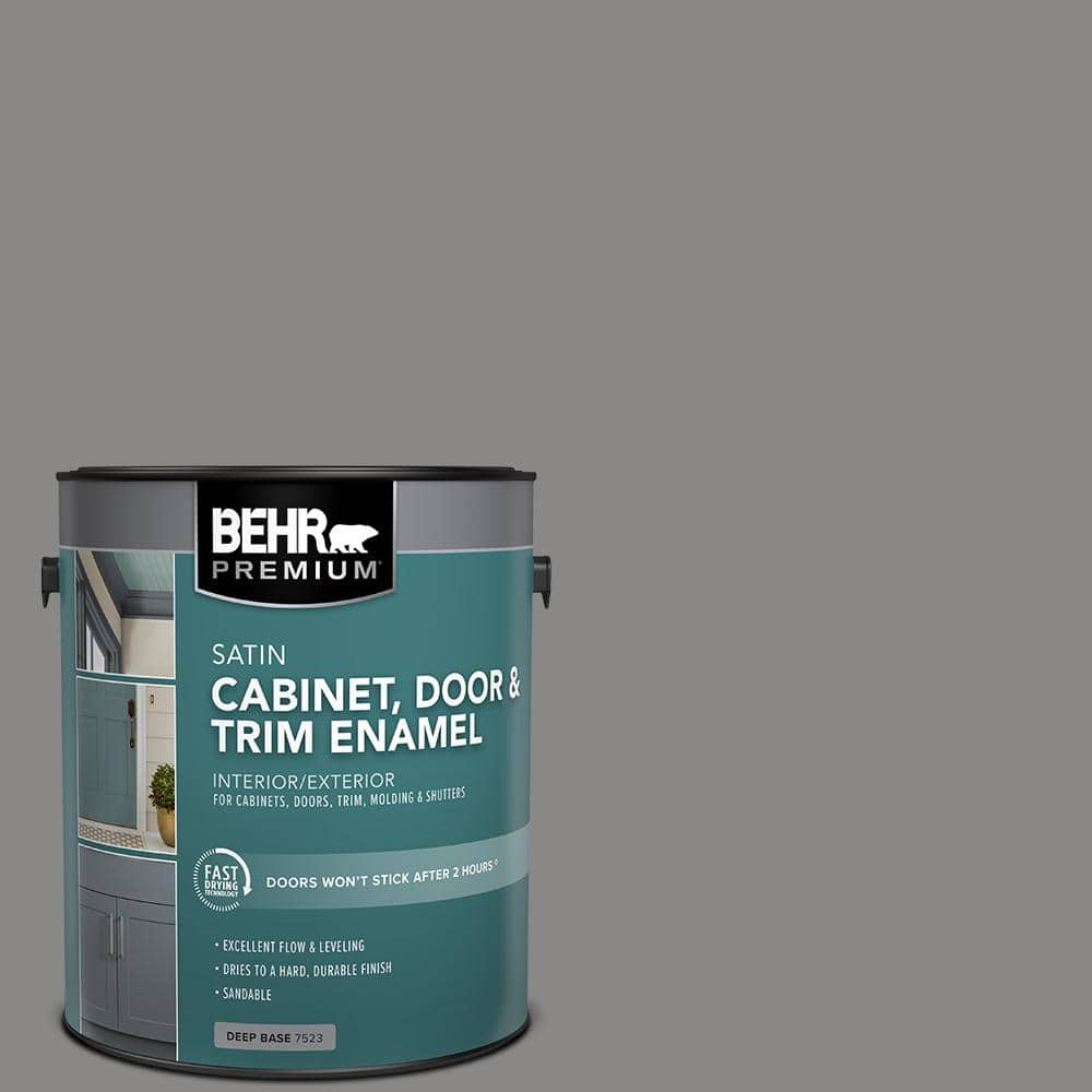 BEHR PREMIUM 1 gal. #PPU26-04 Falcon Gray Satin Enamel Interior/Exterior Cabinet, Door & Trim Paint (2)