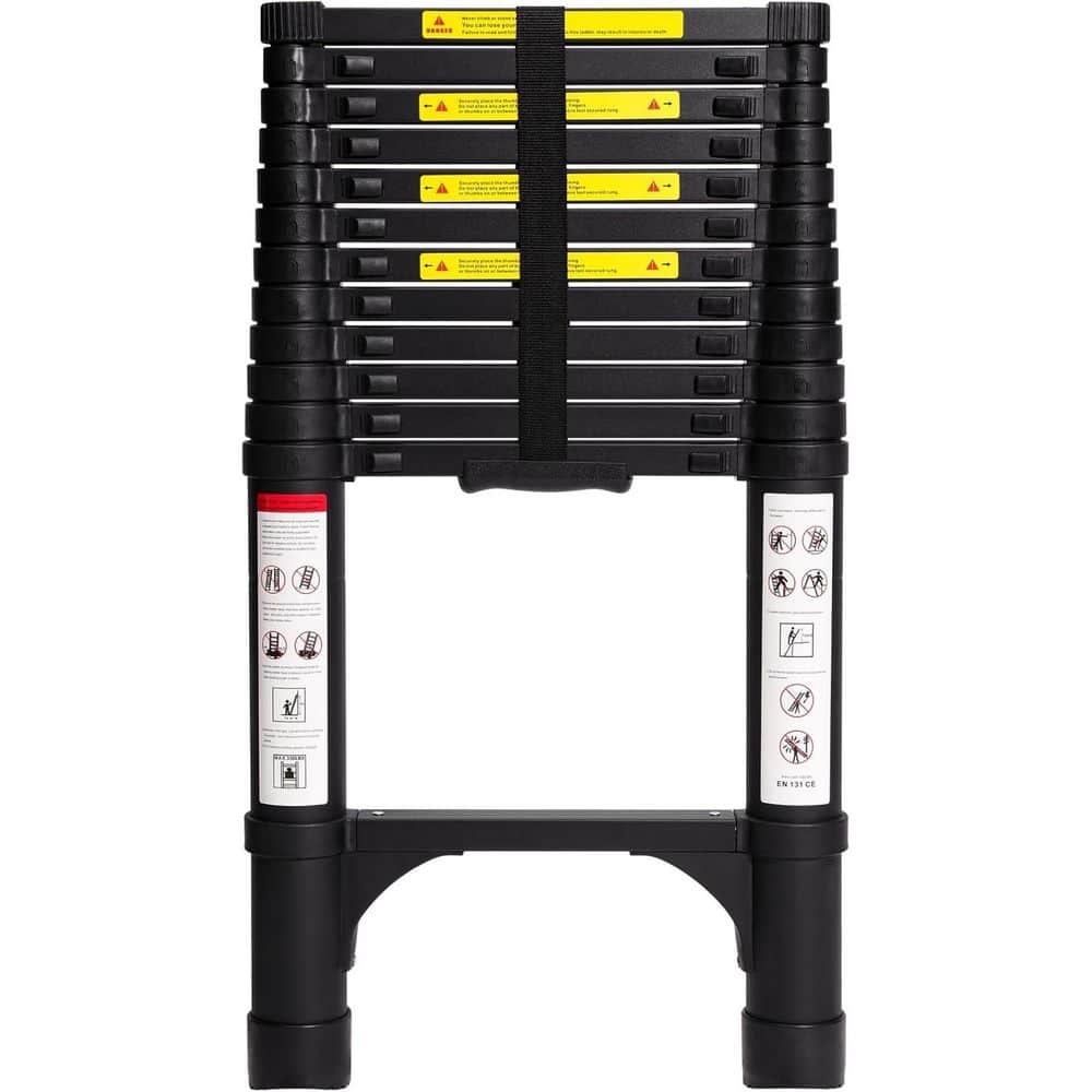 Unbranded 12.5 ft. Aluminum Telescoping Ladder, Lightweight Collapsible Extension with Stabilizers, 330 lbs. Capacity